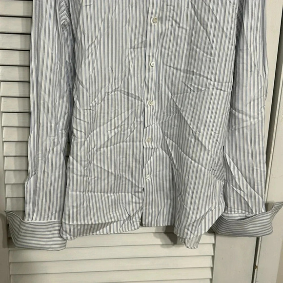 VTG Armani Collezioni Luxury button up shirt L blue stripe L/S Made in Italy - Picture 5 of 12